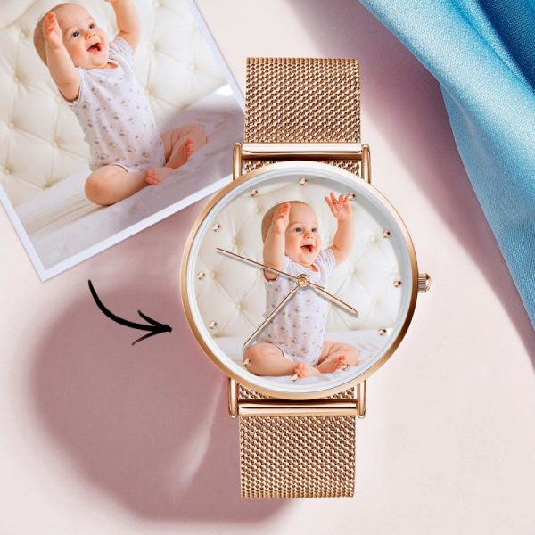 Personalized Picture Alloy Photo Watch-Gold